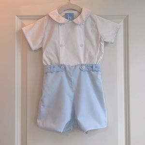 Bella Bliss “Blue pique Bradley button in” shortall Jon-Jon 9 months